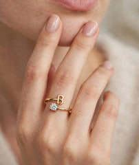 Adjustable Initial Ring for Women with Zircon Stone