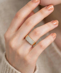 Adjustable Zircon Band Ring | Gold Tone Statement Jewelry