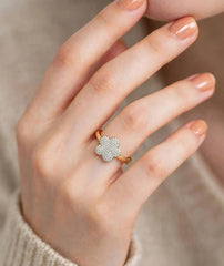 Adjustable Zircon Flower Ring | Gold Tone Floral Jewelry