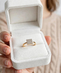 Adjustable Zircon Square Ring | Gold Tone Sparkling Jewelry