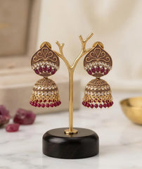 Antique Leaf Top Dome Jhumke | Crystal-Studded Dome
