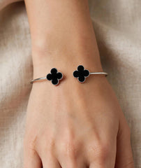 Black Clover Cuff Bracelet for Women | Adjustable Jewelry