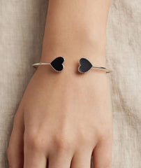 Black Heart Bracelet | Gold & Silver Adjustable Open Cuff