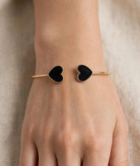 Black Heart Bracelet | Gold & Silver Adjustable Open Cuff