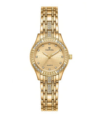 Crystal Bezel Gold Watch | Elegant Quartz Watch for Women