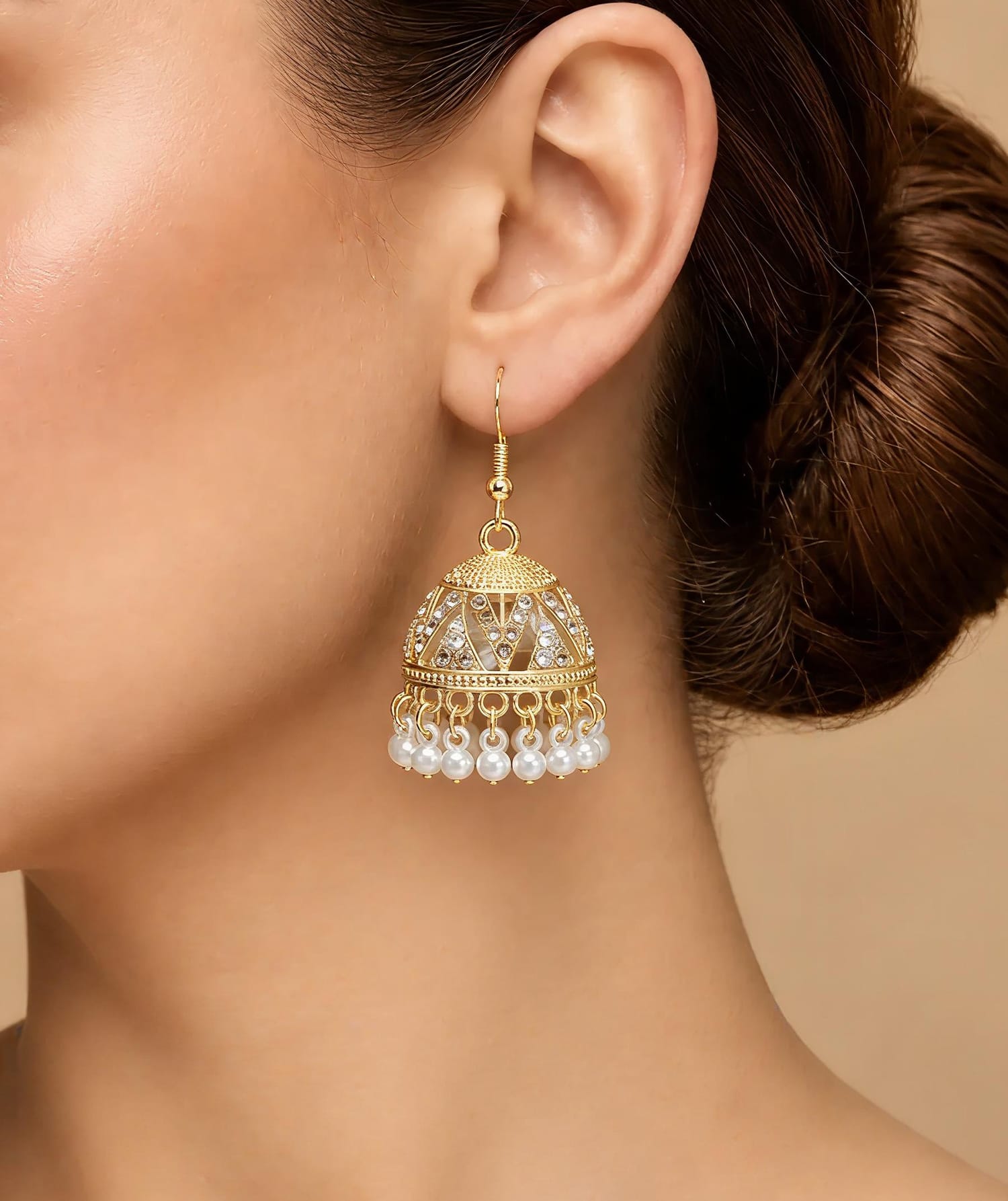 Elegant Jhumka Earrings for Women | Faux Pearl Fringe