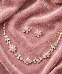 Floral Zircon Blossom Necklace Set | 2-Piece Jewelry Set