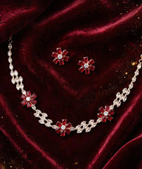Floral Zircon Blossom Necklace Set | 2-Piece Jewelry Set