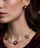 Floral Zircon Blossom Necklace Set | 2-Piece Jewelry Set