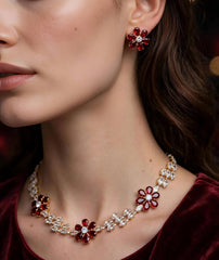 Floral Zircon Blossom Necklace Set | 2-Piece Jewelry Set