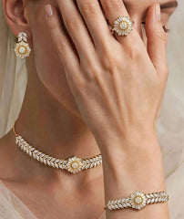 Floral Zircon Jewelry Set | Necklace, Earrings, Ring & Bracelet