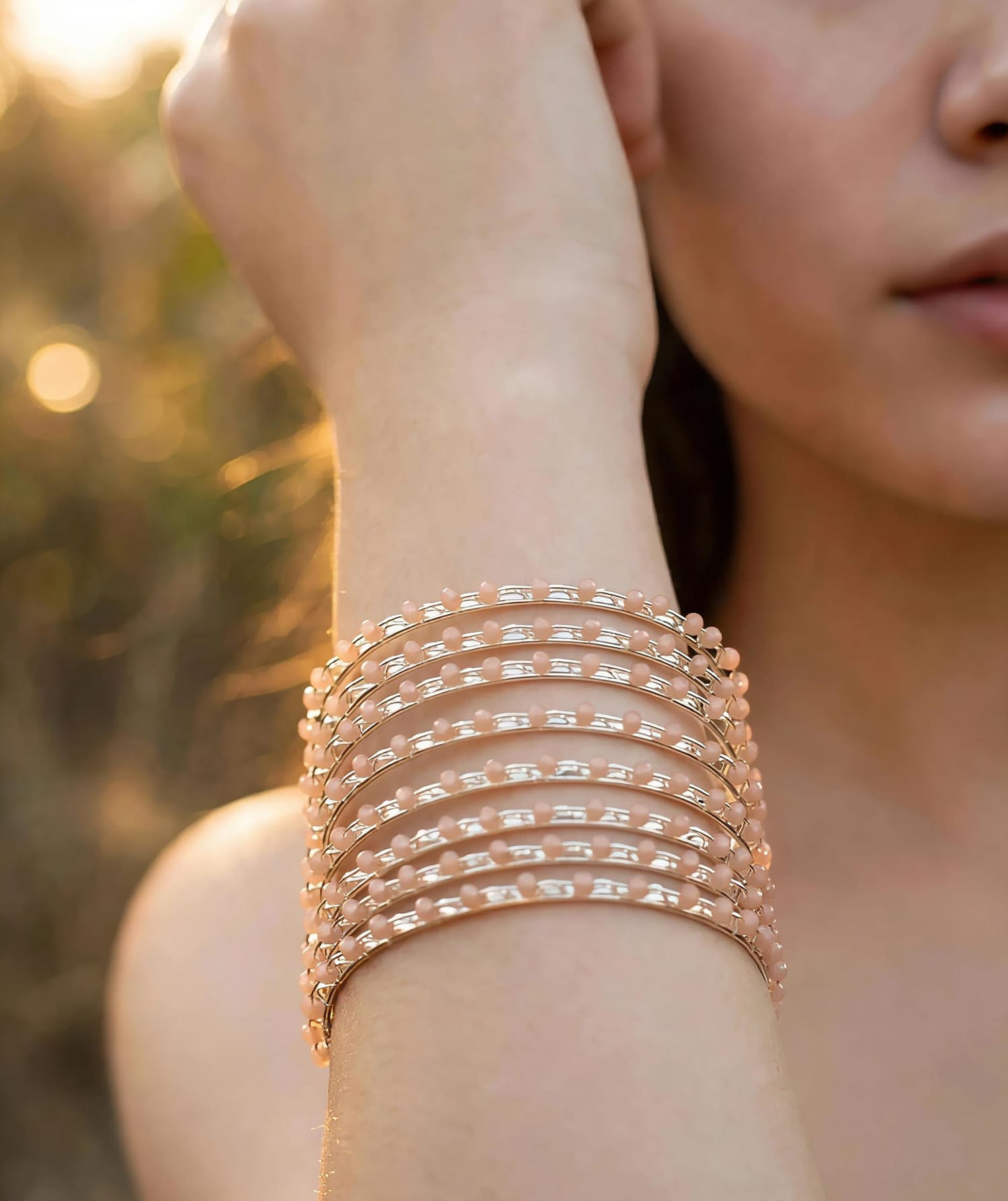 Gajra Style Crystal Beaded Bangles | Set of 8