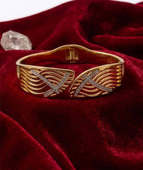 Gold-Plated Crystal Wave Cuff Bracelet | Laser-Cut Design