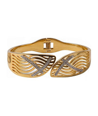 Gold-Plated Crystal Wave Cuff Bracelet | Laser-Cut Design