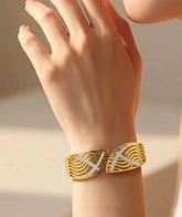 Gold-Plated Crystal Wave Cuff Bracelet | Laser-Cut Design