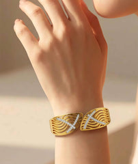 Gold-Plated Crystal Wave Cuff Bracelet | Laser-Cut Design