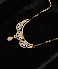 Floral Pendant Chain | Antique Gold Crescent Necklace