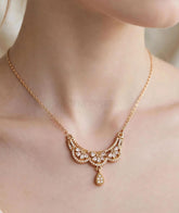 Floral Pendant Chain | Antique Gold Crescent Necklace