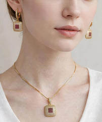 Gold-Plated Square Locket Set | Pendant Chain & Drop Earrings