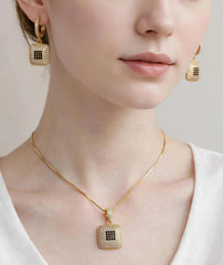 Gold-Plated Square Locket Set | Pendant Chain & Drop Earrings