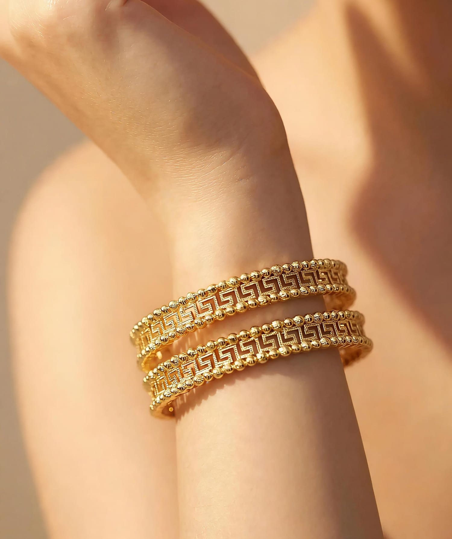 Greek Pattern Metallic Kara Set of 2 for Women
