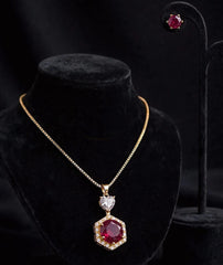 Hexagon Zircon Locket Set | Solitaire Pendant & Stud Earrings