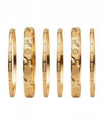 Indian Gold-Plated Kara Set of 6 with Diamond-Cut Design