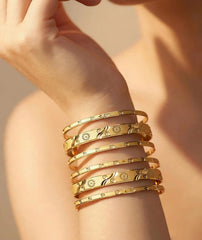 Indian Gold-Plated Kara Set of 6 with Diamond-Cut Design