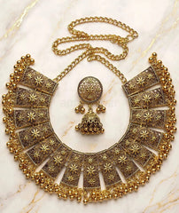 Indian Gold-Plated Necklace Set | Jhumka Earrings