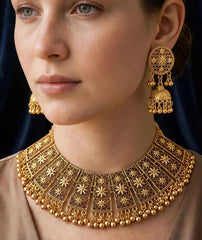 Indian Gold-Plated Necklace Set | Jhumka Earrings