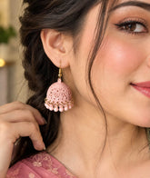 Matte Finish Beaded Jhumka | Floral and Lattice Design