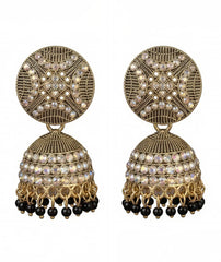 Meenakari Round Stud Jhumka Earrings | Multicolor Crystal Stones