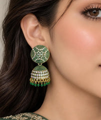 Meenakari Round Stud Jhumka Earrings | Multicolor Crystal Stones
