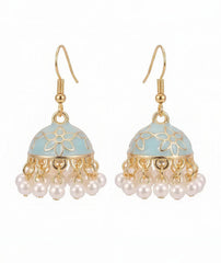 Mini Floral Meenakari Jhumka Earrings | Pearl Bead Drops