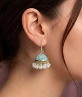 Mini Floral Meenakari Jhumka Earrings | Pearl Bead Drops