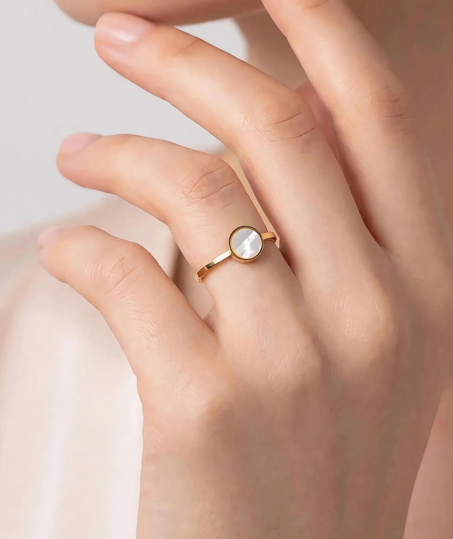 Mother Of Pearl Round Ring for Women | Gold Tone Style