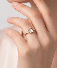 Mother Of Pearl Square Ring for Women | Gold Tone Style