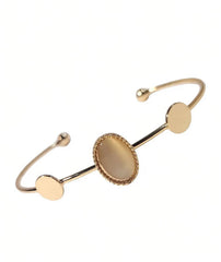 Oval Stone Bracelet | Gold & Silver Adjustable Open Cuff