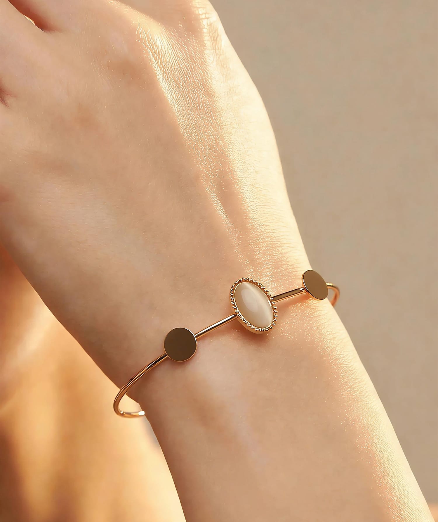 Oval Stone Bracelet | Gold & Silver Adjustable Open Cuff