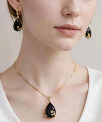 Pear Cut Floral Locket Set | Gold Chain & Drop Earrings