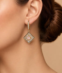 Pink Stone Square Dangle Earrings for Women