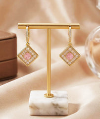 Pink Stone Square Dangle Earrings for Women
