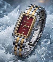 Red Dial Two-Tone Watch | Elegant Quartz Watch for Women