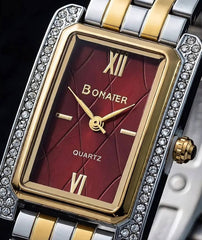 Red Dial Two-Tone Watch | Elegant Quartz Watch for Women