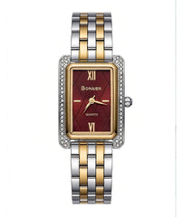 Red Dial Two-Tone Watch | Elegant Quartz Watch for Women