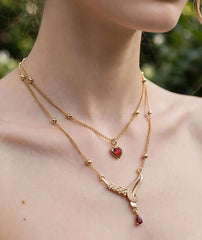 Red Heart Layered Pendant Chain | Gold-Tone Necklace