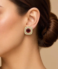 Round Cut Crystal Cushion Stud Tops | Double Halo