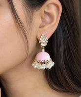 Stylish Matte Stone Jhumka | Pearl Bead Fringe