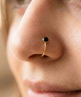 Gold-Plated Black Stud Nose Hoop | 316L Surgical Steel