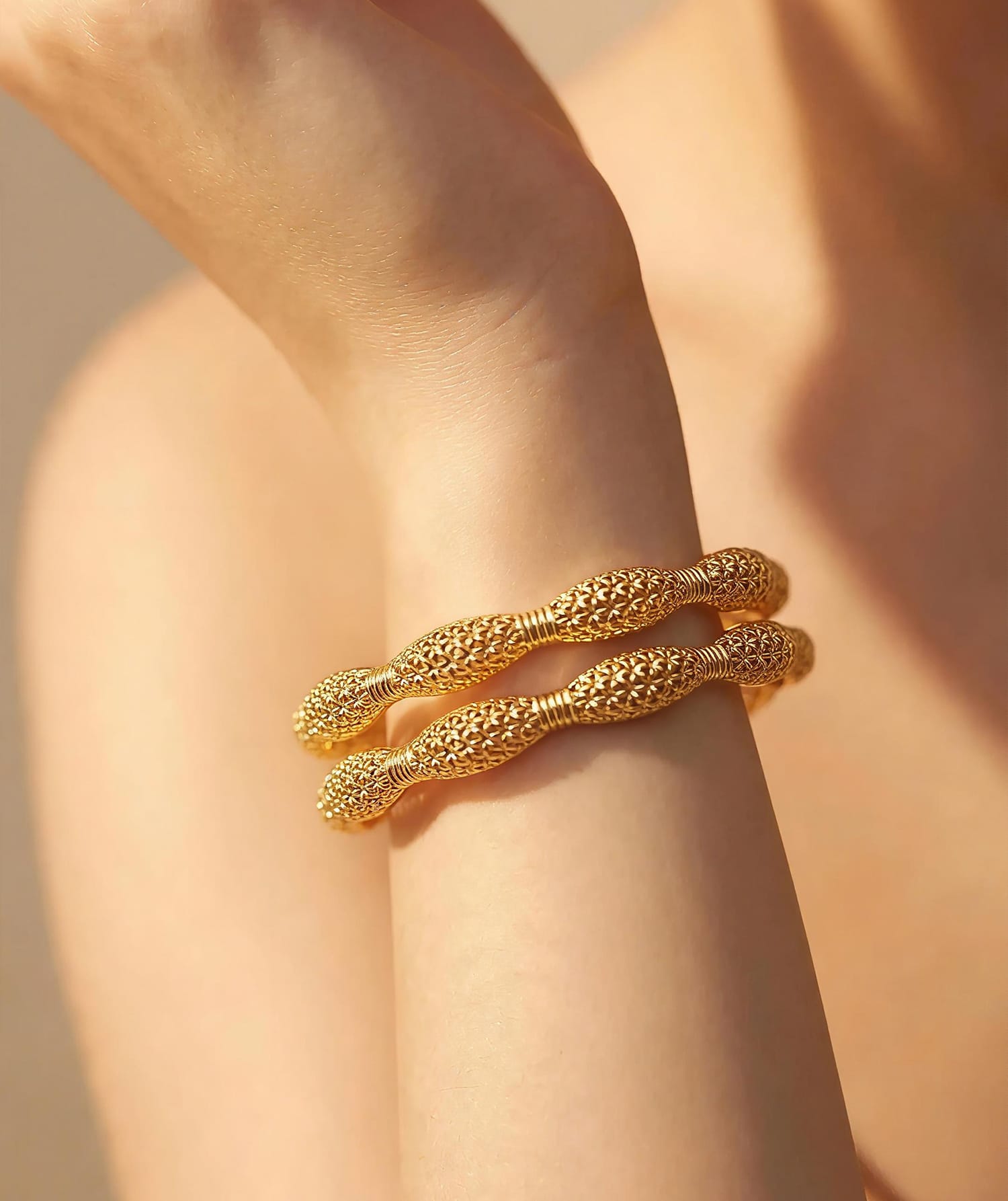 Textured Wave Kara for Women | Diamond-Cut Finish